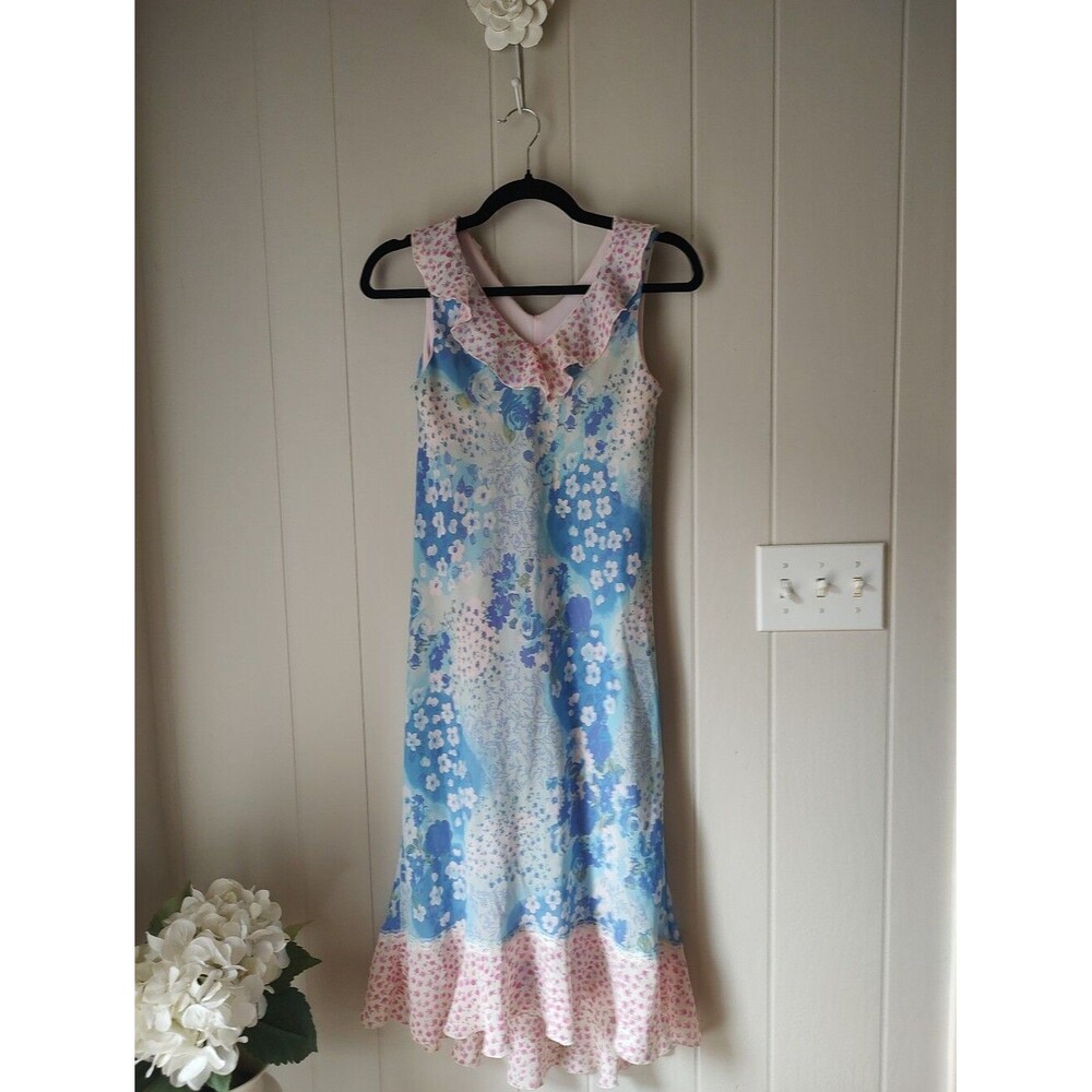 Girls Floral Blue and Pink Sleeveless Maxi Dress